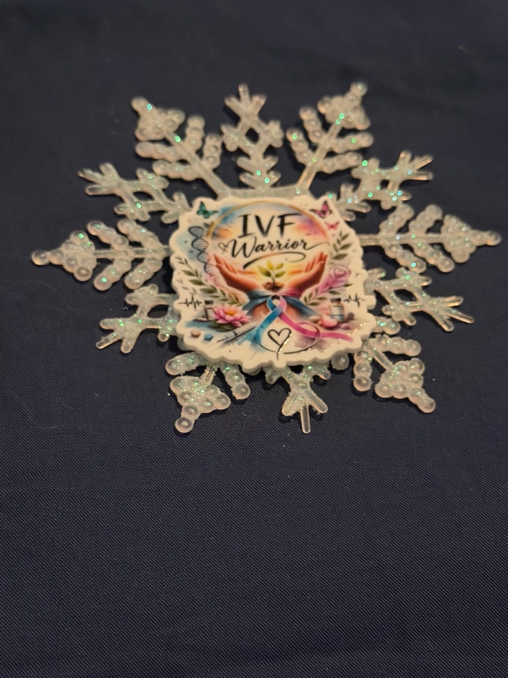 IVF Warrior White Glitter Snowflake Ornament